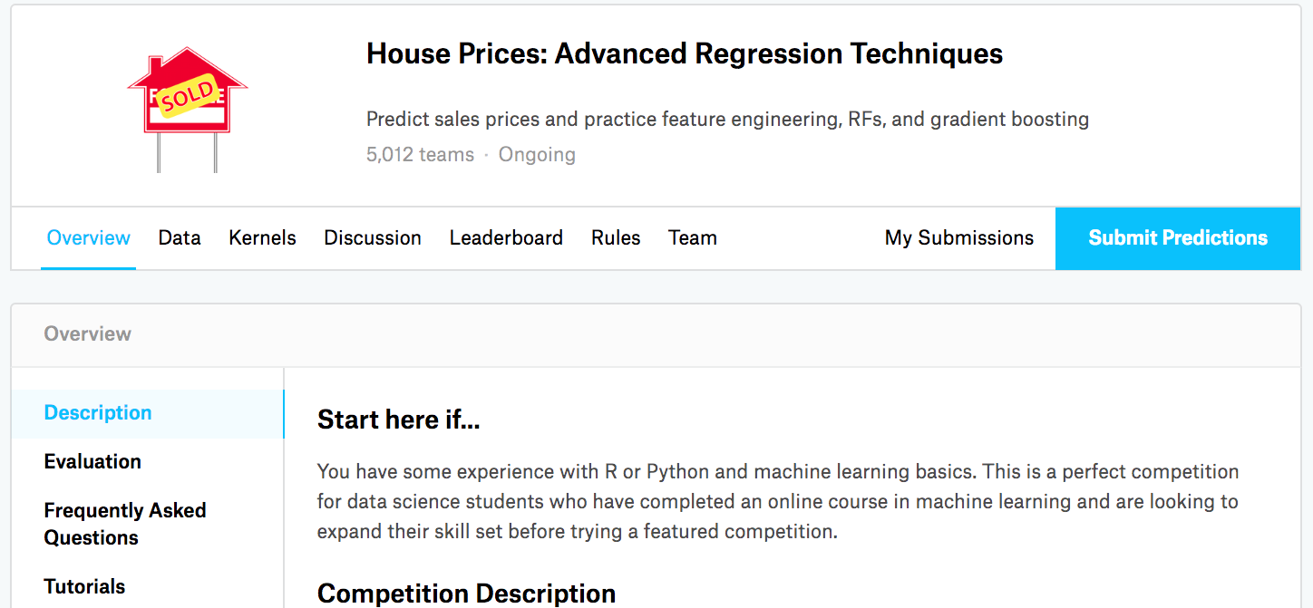 The house price prediction competition page.